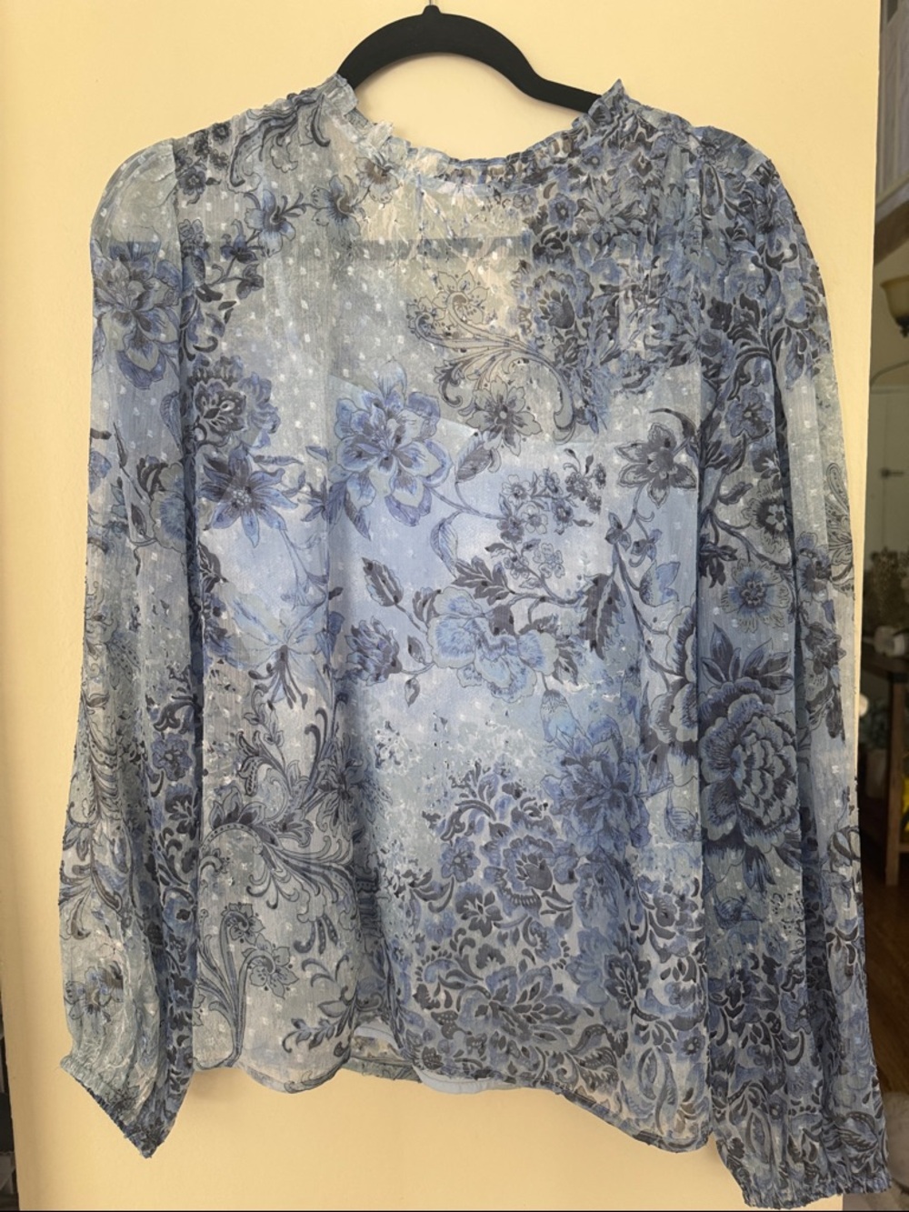 LOFT Light Blue Floral Sheer Long-Sleeve Blouse
